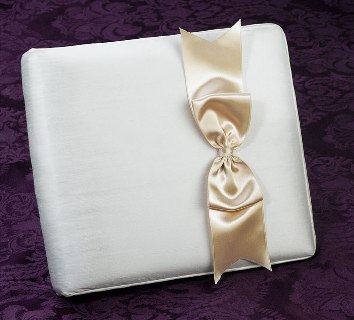 Ivory Silk Guest Book with Magnolia Bow